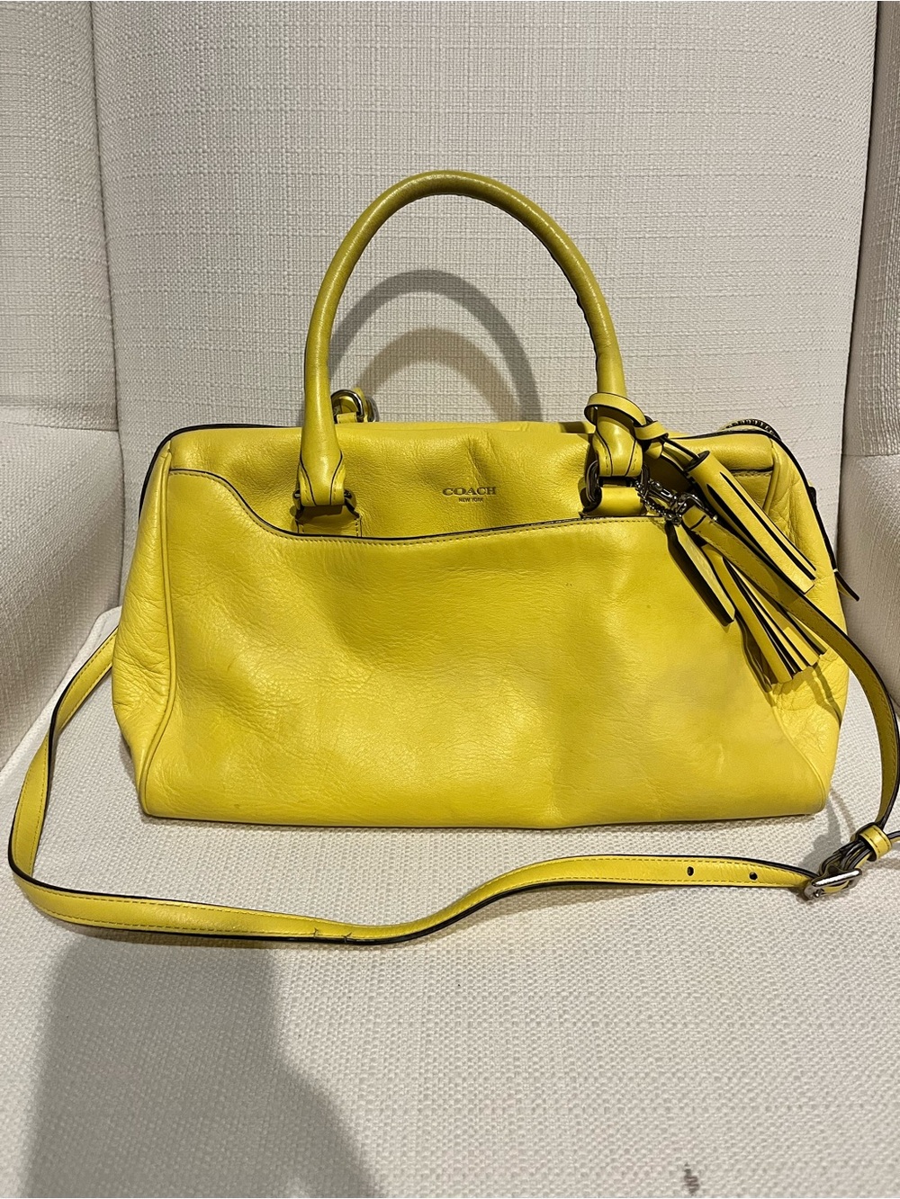 Coach Bright Yellow Leather Satchel with Tassel